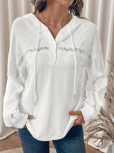 Lace Detail Long Sleeve Drawstring Hoodie White OutfitFlow